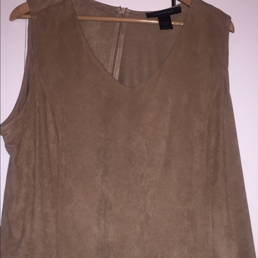 Beige suede like top.  Size 18 but fits like 16